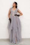 Buy_Chambray & CO._Gray Tulle, Cotton, Silk Embroidery, Applique Grey Layered Dress With Bustier _Online_at_Aza_Fashions