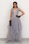 Buy_Chambray & CO._Gray Tulle, Cotton, Silk Embroidery, Applique Grey Layered Dress With Bustier _at_Aza_Fashions