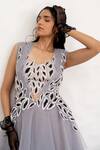 Chambray & CO._Gray Tulle, Cotton, Silk Embroidery, Applique Grey Layered Dress With Bustier _at_Aza_Fashions