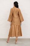 Shop_Chambray & CO._Brown Chanderi Silk, Cotton Applique, Embroidery V-neck Jacket And Skirt Set _at_Aza_Fashions