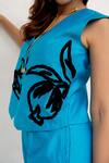 Buy_Chambray & CO._Cobalt Chanderi Silk, Cotton Embroidery V-neck Blue Pant Set _Online_at_Aza_Fashions