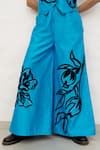 Chambray & CO._Cobalt Chanderi Silk, Cotton Embroidery V-neck Blue Pant Set _at_Aza_Fashions