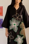 Buy_Chambray & CO._Black Chanderi Silk, Cotton Embroidery V-neck Hand Dress _Online_at_Aza_Fashions