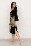 Shop_Chambray & CO._Black Chanderi Silk, Cotton Embroidery V-neck Hand Dress _Online_at_Aza_Fashions