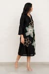 Chambray & CO._Black Chanderi Silk, Cotton Embroidery V-neck Hand Dress _at_Aza_Fashions
