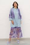 Buy_Chambray & CO._Lilac Organza, Silk, Linen Fabric Flowers, Embroidery Open Neck, Pant Set _at_Aza_Fashions