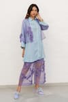 Chambray & CO._Lilac Organza, Silk, Linen Fabric Flowers, Embroidery Open Neck, Pant Set _Online_at_Aza_Fashions