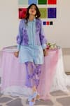 Buy_Chambray & CO._Lilac Organza, Silk, Linen Fabric Flowers, Embroidery Open Neck, Pant Set _Online_at_Aza_Fashions