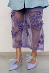 Shop_Chambray & CO._Lilac Organza, Silk, Linen Fabric Flowers, Embroidery Open Neck, Pant Set _Online_at_Aza_Fashions