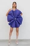 Buy_Chambray & CO._Purple Silk, Linen, Cotton Fabric Flowers Off-shoulder Amethyst Designer Dress _Online_at_Aza_Fashions
