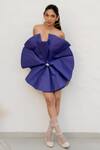 Buy_Chambray & CO._Purple Silk, Linen, Cotton Fabric Flowers Off-shoulder Amethyst Designer Dress 