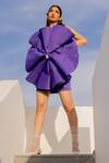 Buy_Chambray & CO._Purple Silk, Linen, Cotton Fabric Flowers Off-shoulder Amethyst Designer Dress _at_Aza_Fashions