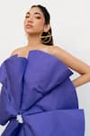 Chambray & CO._Purple Silk, Linen, Cotton Fabric Flowers Off-shoulder Amethyst Designer Dress _Online