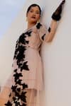 Chambray & CO._Beige Tulle, Chanderi Silk Embroidery Round Neck And Black Hand Dress _Online_at_Aza_Fashions