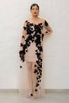 Shop_Chambray & CO._Beige Tulle, Chanderi Silk Embroidery Round Neck And Black Hand Dress _Online_at_Aza_Fashions