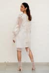 Shop_Chambray & CO._Ivory Organza, Chanderi Silk, Cotton Embroidery, Applique Overlay Dress With _at_Aza_Fashions