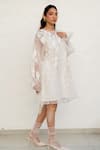 Buy_Chambray & CO._Ivory Organza, Chanderi Silk, Cotton Embroidery, Applique Overlay Dress With _Online_at_Aza_Fashions