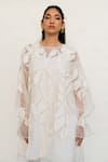 Shop_Chambray & CO._Ivory Organza, Chanderi Silk, Cotton Embroidery, Applique Overlay Dress With _Online_at_Aza_Fashions