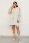 Chambray & CO._Ivory Organza, Chanderi Silk, Cotton Embroidery, Applique Overlay Dress With _at_Aza_Fashions