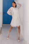 Chambray & CO._Ivory Organza, Chanderi Silk, Cotton Embroidery, Applique Overlay Dress With _Online