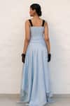 Shop_Chambray & CO._Blue Chanderi Silk, Cotton Embroidery Sweetheart Neck Powder Hand Dress _at_Aza_Fashions