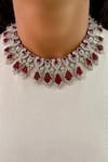Buy_PRERTO_Red Imitation Gemstones Yanam Ruby Diamonte Necklace Set _at_Aza_Fashions
