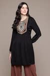 Shop_Ritu Kumar_Black Viscose Embroidery Round Neck Arith Solid Short Top 