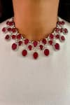 Buy_PRERTO_Red Stones, Crystals Leh Ruby Diamond Ovalet Necklace Set_at_Aza_Fashions