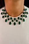 Buy_PRERTO_Emerald Green Gemstones, Crystals, Diamond Ovalet Necklace Set_at_Aza_Fashions