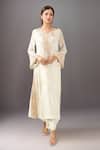 Buy_Anamika Khanna_Ivory Embroidery V-neck Kurta Set _at_Aza_Fashions