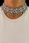Buy_PRERTO_Emerald Green Imitation Gemstones Malda Diamonte Circular Necklace Set_at_Aza_Fashions