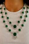 Buy PRERTO Emerald Green Gemstones, Rhinestones, 2 Layer Statement Floral Necklace Set at Aza Fashions Buy_PRERTO_Emerald Green Gemstones, Rhinestones, 2 Layer Statement Floral Necklace Set_at_Aza_Fashions