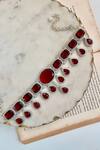 PRERTO_Red Chunky Ruby Statement Necklace Set_Online_at_Aza_Fashions