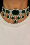 Buy_Prerto_Emerald Green Gemstones Chunky Statement Necklace Set _at_Aza_Fashions