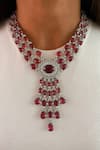 Buy_PRERTO_Red Stones Deena Ruby Diamond Necklace Set _at_Aza_Fashions