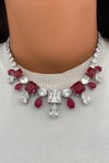 Buy_PRERTO_Red Gemstones, Diu Ruby Diamonte Necklace Set_at_Aza_Fashions