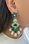 Shop PRERTO Emerald Green Pearls, Stones Drops Necklace Set at Aza Fashions Shop_PRERTO_Emerald Green Pearls, Stones Drops Necklace Set_at_Aza_Fashions