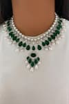 Buy PRERTO Emerald Green Pearls, Stones Drops Necklace Set at Aza Fashions Buy_PRERTO_Emerald Green Pearls, Stones Drops Necklace Set_at_Aza_Fashions