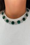 Buy_PRERTO_Emerald Green Okha Diamonte Necklace Set_at_Aza_Fashions