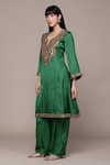 Buy_Ritu Kumar_Emerald Green Viscose Embroidery Round Neck Yale Kurta Pant Set With Dupatta _Online_at_Aza_Fashions