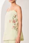 Buy_Sue Mue_Mint Linen Embroidery Square Neck Green Floral Co-ordinate Set _Online_at_Aza_Fashions