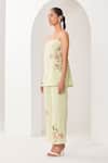 Buy_Sue Mue_Mint Linen Embroidery Square Neck Green Floral Co-ordinate Set 