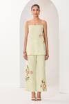 Buy_Sue Mue_Mint Linen Embroidery Square Neck Green Floral Co-ordinate Set _at_Aza_Fashions