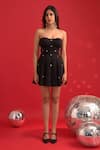 Buy_Dev And Viv_Black Nylon, Rayon, Spandex Sweetheart Neck Strapless Designer Dress _at_Aza_Fashions