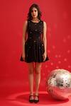 Dev And Viv_Black Nylon, Rayon, Spandex Round Neck Designer Dress With Embellishments _Online_at_Aza_Fashions