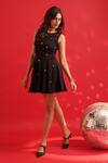 Buy_Dev And Viv_Black Nylon, Rayon, Spandex Round Neck Designer Dress With Embellishments _at_Aza_Fashions