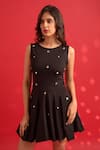 Buy_Dev And Viv_Black Nylon, Rayon, Spandex Round Neck Designer Dress With Embellishments _Online_at_Aza_Fashions