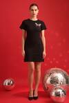 Buy_Dev And Viv_Black Nylon, Rayon, Spandex Embroidery Round Neck Butterfly Dress _at_Aza_Fashions