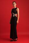 Buy_Dev And Viv_Black Nylon, Rayon, Spandex Beads Designer Dress With Butterfly Embellishment _at_Aza_Fashions