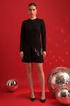 Buy_Dev And Viv_Black Nylon, Rayon, Spandex Sequins Round Neck Butterfly Embellished Dress _at_Aza_Fashions